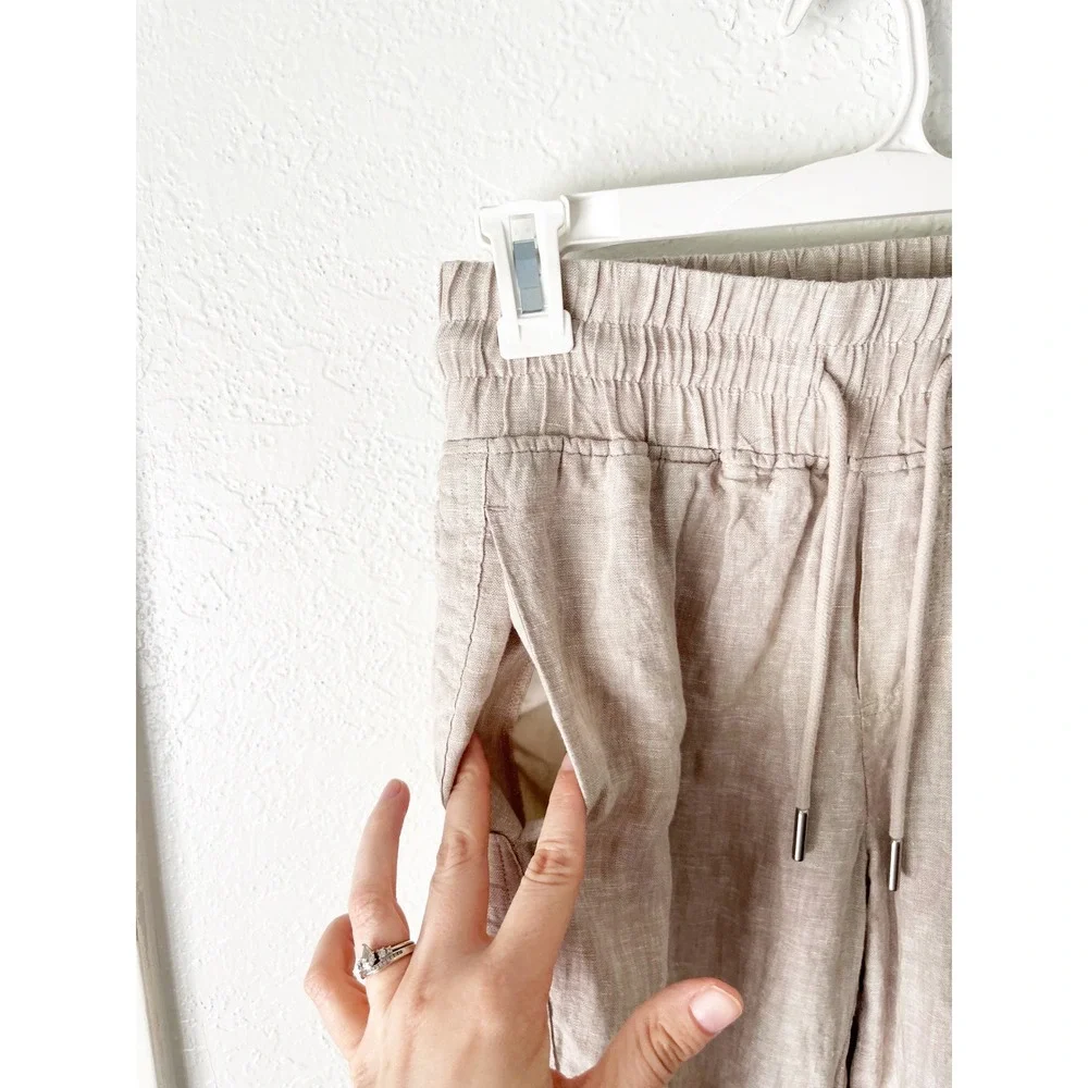 Quince 100% European Linen Pants Oatmeal Beige Elastic Waist Drawstring XS